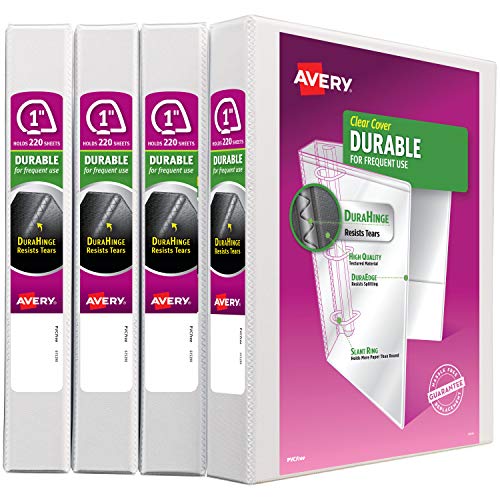 Product Cover Avery Durable View Binder with 1 inch Slant Rings, White, Pack of 4 (17575)