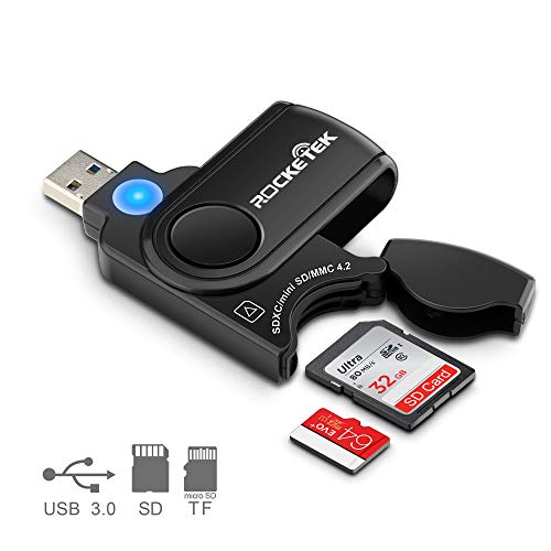 Product Cover Rocketek RT-CR3A 11 In 1 USB 3.0 Memory Card Reader/Writer with A Build-in Card Cover and 2 Slots (SD Card + Micro SD Card) for SDXC, Uhs-I SD, SDHC, SD, Micro SDXC, Micro SDHC, Micro SD, MMC Memory Cards