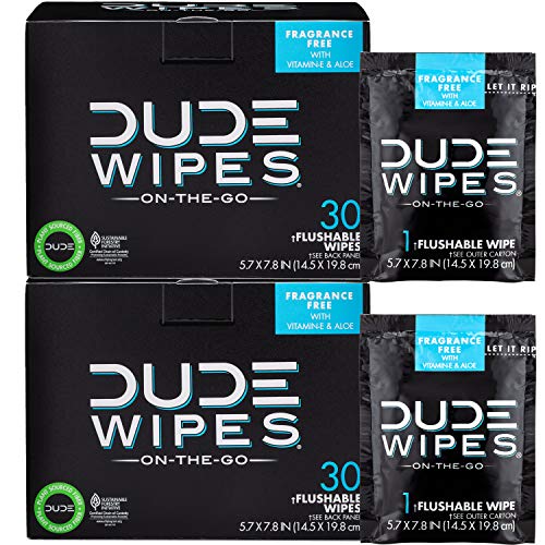 Product Cover Dude Wipes, Flushable Single Moist Wipes, With Aloe Vera (30 Each, Pack Of Two)