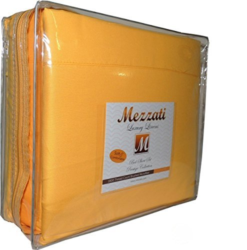 Product Cover Mezzati Luxury Bed Sheets Set - Sale - Best, Softest, Coziest Sheets Ever! - High Quality 1800 Prestige Collection Brushed Microfiber Bedding - Money Back Guarantee (Yellow, King) by Mezzati