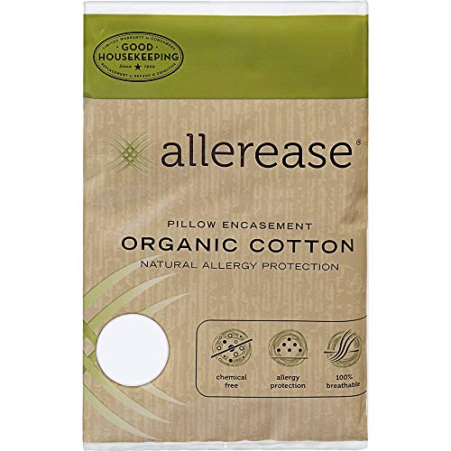Product Cover AllerEase Organic Cotton Allergy Protection Pillow Protectors - Hypoallergenic, Chemical Free Zippered Pillow Protectors, Allergist Recommended, Prevent Buildup of Dust Mites & Other Allergens, S/Q