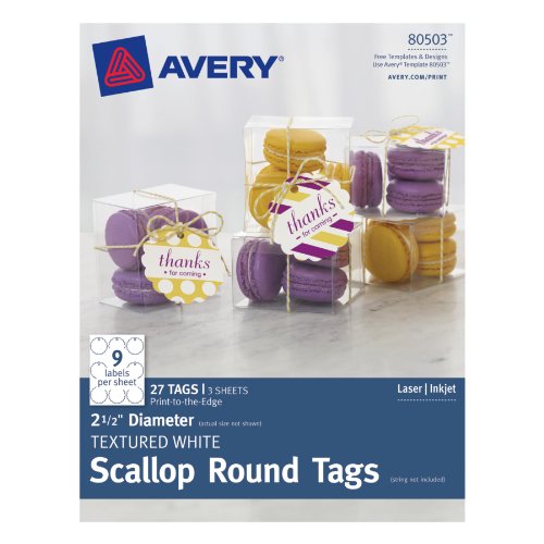 Product Cover Avery Textured White Scallop Round Tags, 2.5-Inch Diameter, Pack of 27 (80503)