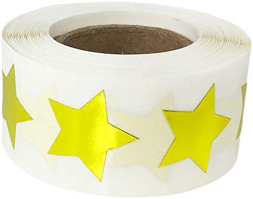 Product Cover Metallic Gold Star Shape Stickers Shiny Foil Teacher Supplies 3/4 Inch 500 Adhesive Labels