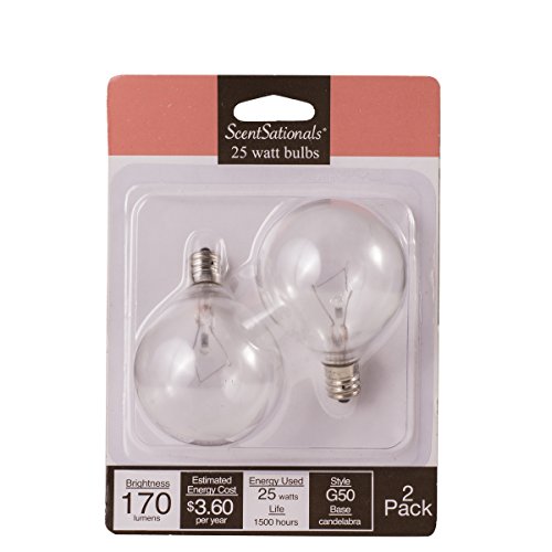 Product Cover 25w Wax Warmer Bulbs, 25 Watt Light Bulb Candelabra E12 Base Clear - Replacement for any Full Size Wax Warmer. Certified Scentsational Style G50 120Volt (25 Watt)
