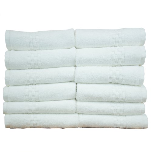 Product Cover Chakir Turkish Linens Luxury Hotel & Spa Towel Turkish Cotton-Checkered Pattern (White, Wash Cloth-Set of 12)