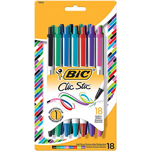 Product Cover BIC Clic Stic Fashion Medium Ballpoint Pen (1.0mm) 18-Pack Blister, Assorted (CSMAP18)