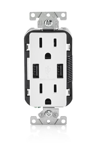 Product Cover Leviton T5632-W 15-Amp USB Charger/Tamper Resistant Duplex Receptacle, White