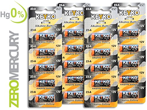 Product Cover A23 Battery 12V Alkaline 55 mAh - 20-Pcs Pack - for Garage Doors Opener, Ceiling Fans & Wireless Doorbells Remotes Type: 12 Volt MN21 23GA 21/23 GP23AE A23G A23S - 2 Years Warrantee - Genuine KEYKO