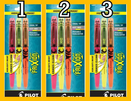 Product Cover Value Pack of 3 Sets Pilot FriXion Light Erasable Highlighters, Chisel Point, 3-Pack, Assorted Colors, Yellow/Pink/Orange (46507) 9 Total highlighters