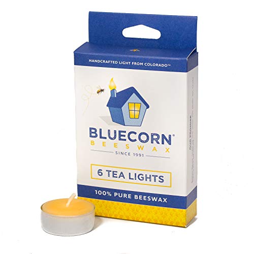 Product Cover Bluecorn Beeswax 100% Pure Beeswax Tea Lights - Metal Cups (Raw, 6-Pack)