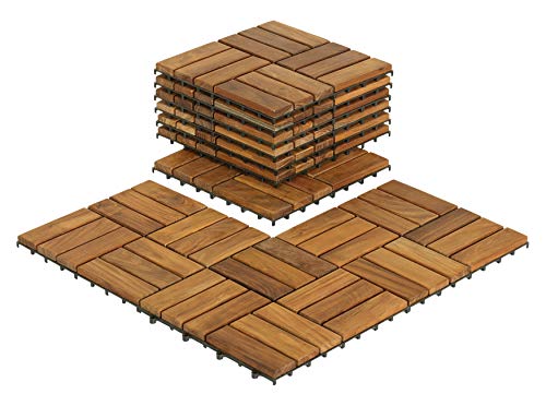 Product Cover Bare Decor BARE-WF2009 Solid Teak Wood Interlocking Flooring Tiles (Pack of 10), 12