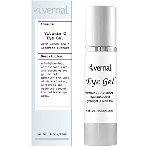 Product Cover Vernal Eye Gel Treatment- Antioxidant Rich- Vitamins C and K, Glycerin, Cucumber, Eyebright, Collagen, and Green Tea - Diminish Dark Circles, Puffiness and Wrinkles- Best Under Eye Cream-Brighter Eyes