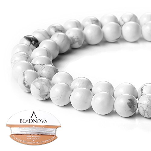 Product Cover BEADNOVA 8mm Natural White Howlite Gemstone Round Loose Beads for Jewelry Making (45-48pcs)