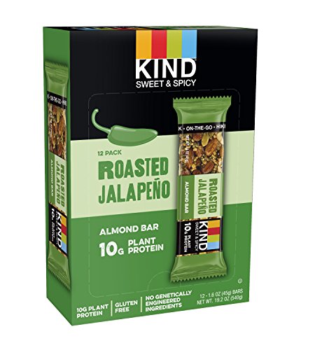 Product Cover KIND Sweet and Spicy Bars, Roasted Jalapeno, Gluten Free, 10g Plant Protein, 1.6oz, 12 Count