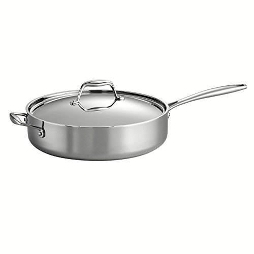 Product Cover Tramontina 80116/018DS Gourmet Stainless Steel Induction-Ready Tri-Ply Clad Covered Deep Saute Pan, 5-Quart, NSF-Certified, Made in Brazil
