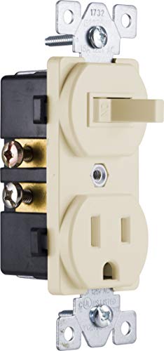 Product Cover GE, Light Almond, Switch & Outlet Combo, Two-in-One Receptacle, 1 On/Off Toggle Power Switch, 1 Grounded AC Outlet Wall Plug, Single Pole, 3 Prong, 15 Amp, UL Listed, 17820, 1 pack