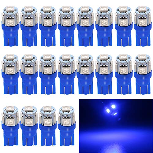 Product Cover EverBright 20-Pack 194 Led Bulb Blue, T10 168 912 W5W 2825 LED Bulb for Car Interior Lights Dome Map Light Trunk Door Light Dashboard Bulb License Plate Light Lamp, 5050Chips 5SMD, DC 12V