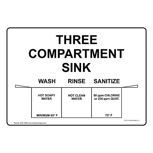 Product Cover Three Compartment Sink Label Decal, 10x7 inch Vinyl for Safe Food Handling by ComplianceSigns