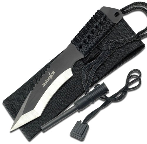 Product Cover Survivor HK-759 Fixed Blade Knife, Two-Tone Tanto Blade, Black Cord-Wrapped Handle, 7-Inch Overall