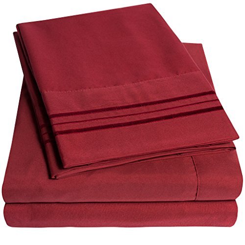 Product Cover 1500 Supreme Collection Extra Soft Full Sheets Set, Burgundy - Luxury Bed Sheets Set with Deep Pocket Wrinkle Free Hypoallergenic Bedding, Over 40 Colors, Full Size, Burgundy