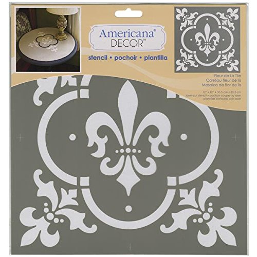 Product Cover Deco Art Americana Decor Stencil, Fleur De Lis Tile, White