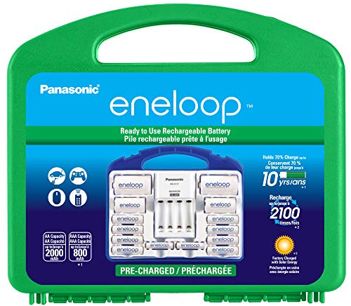 Product Cover Panasonic KJ17MCC82A eneloop Power Pack, 8AA, 2AAA, 2 C Adapters, 2 D Adapters, Advanced Individual Battery Charger and Plastic Storage Case (case color may vary)