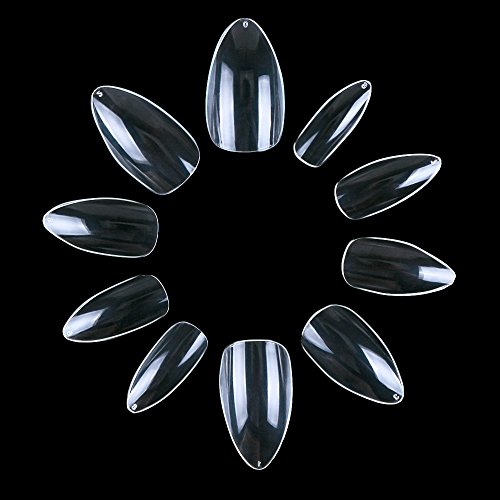 Product Cover ECBASKET 500pcs Stiletto False Nails Clear Short Acrylic Nail Tips 10 Sizes Full Coverage Fake Nails with Bag