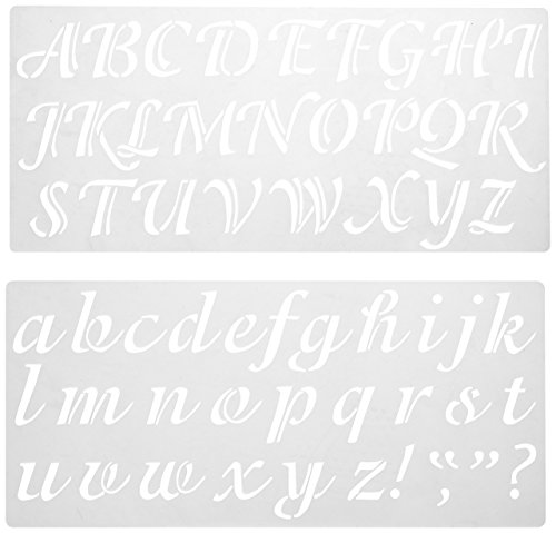 Product Cover Darice 121724 Calligraphy Font Upper and Lower Case Alphabet Stencil, 2-Inch, 1 Set, Original Version