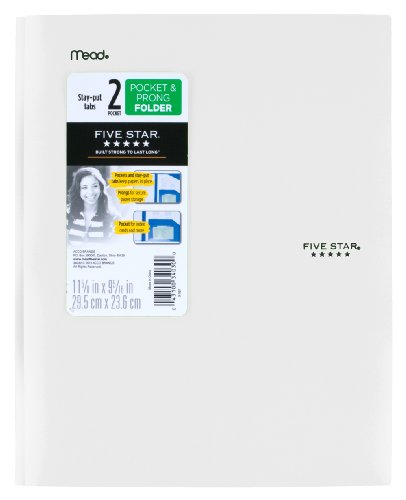 Product Cover Five Star Stay-Put Portfolio with 2 Pockets and Fasteners, White (72494)