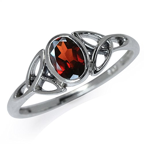 Product Cover Silvershake Natural Garnet White Gold Plated 925 Sterling Silver Triquetra Celtic Knot Ring