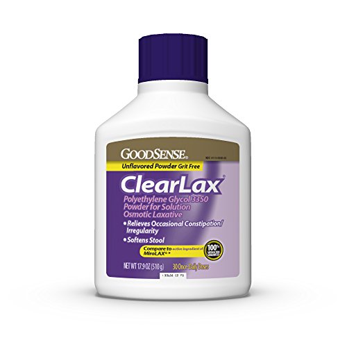 Product Cover GoodSense ClearLax, Polyethylene Glycol 3350 Powder for Solution, Osmotic Laxative and Stool Softener for Constipation Relief, 17.9 Ounce, 3 count
