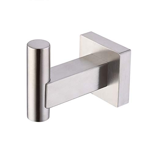 Product Cover KES SUS 304 Stainless Steel Coat Hook Single Towel/Robe Clothes Hook for Bath Kitchen Garage Heavy Duty Contemporary Square Style Wall Mounted, Brushed Finish, A2260-2