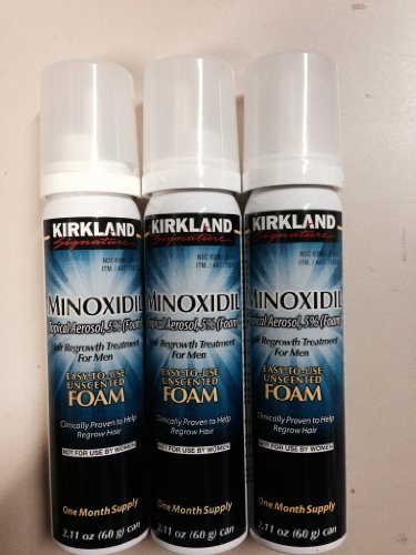Product Cover NEW - Kirkland Minoxidil for MEN Hair Growth Treatment Unscented 3 Month Supply Topical Aerosol 5% (Foam), (Compare to Men's Rogaine's Active Ingredient)