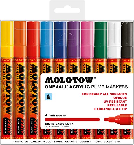 Product Cover Molotow ONE4ALL Acrylic Paint Marker Set, 10 Basic Colors #1, 4mm (200.456)