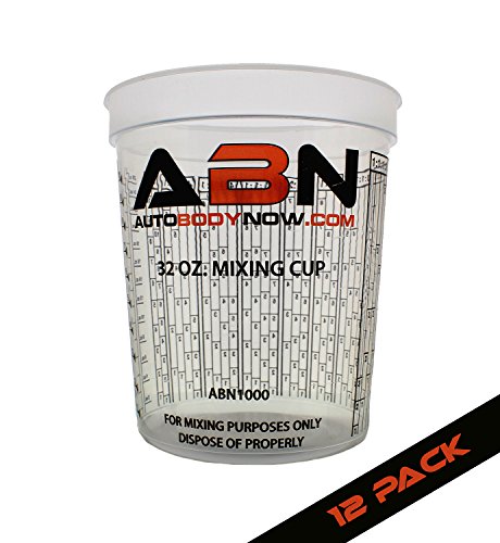 Product Cover ABN Clear Plastic Mixing Cup 12-Pack 32oz Ounce / 946mL Milliliter Container for Paint, Activators, and Thinner