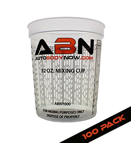 Product Cover ABN Clear Plastic Mixing Cup 100-Pack 32oz Ounce / 946mL Milliliter Container for Paint, Activators, and Thinner