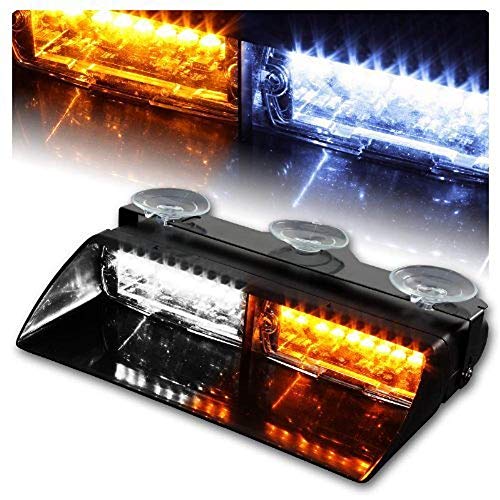 Product Cover NISUNS 16 LED High Intensity LED Law Enforcement Emergency Hazard Warning Strobe Lights 18 Modes for Interior Roof/Dash / Windshield with Suction Cups (White/Amber)