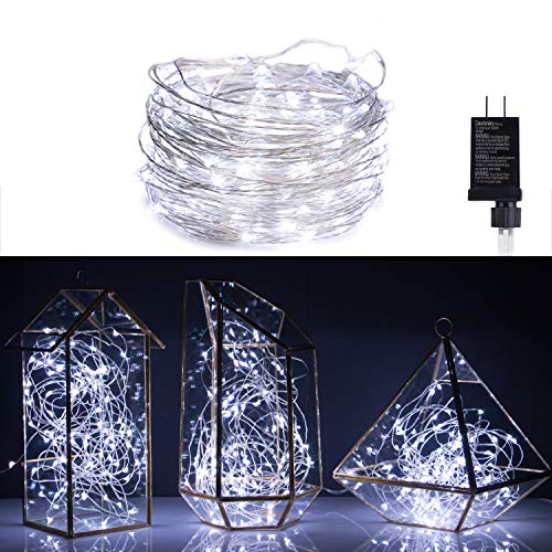 Product Cover 100 LED Fairy Lights 32 Ft Firefly String Lights Waterproof Starry Lights on Silver Coated Copper Wire Perfect for Christmas Party DIY Wedding Bedroom Indoor Party Decorations Pure White