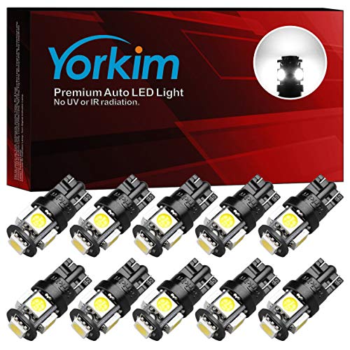 Product Cover Yorkim 194 LED Bulbs Xenon White 6000k Super Bright Newest 5th Generation, T10 LED Bulbs, 168 LED Bulb, LED Bulbs for Car Interior Dome Map Door Courtesy License Plate Lights W5W 2825, Pack of 10