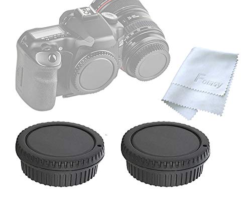 Product Cover Fotasy RBC2 2x Rear Lens Cover and Camera Body Cap Set, Cleaning Cloth for Canon EOS DSLR (Black)