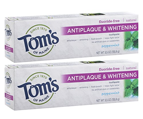 Product Cover Tom's of Maine Fluoride-Free Antiplaque & Whitening Toothpaste, Whitening Toothpaste, Natural Toothpaste, Peppermint, 5.5 Ounce, 2-Pack