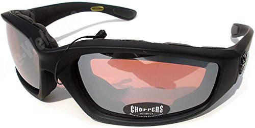 Product Cover Night Driving Riding Padded Motorcycle Glasses 011 Black Frame with Yellow Lenses (Black - High Definition Lens)