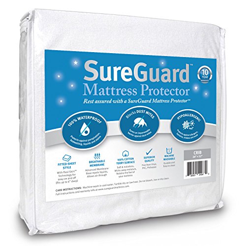 Product Cover SureGuard Crib Size Mattress Protector - 100% Waterproof, Hypoallergenic - Premium Fitted Cotton Terry Cover - 10 Year Warranty