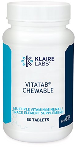 Product Cover Klaire Labs VitaTab Chewable - Multivitamin / Multimineral with 24 Vital Nutrients for Kids & Adults, Natural Cherry-Orange Flavor, No Artificial Colors, Flavors, or Preservatives (60 Tablets)