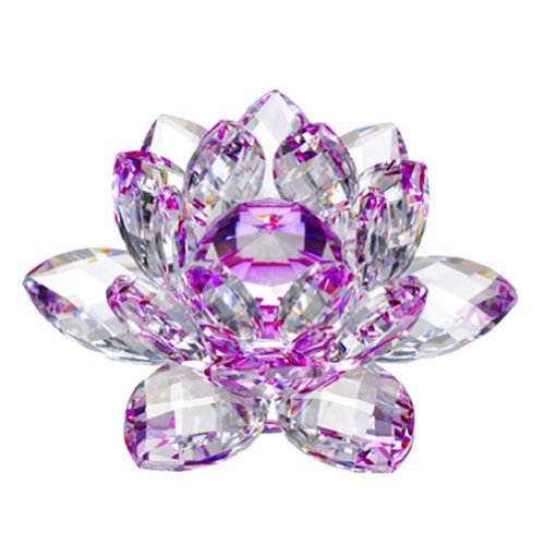 Product Cover Amlong Crystal Hue Reflection Crystal Lotus Flower with Gift Box, Purple (4 Inch)