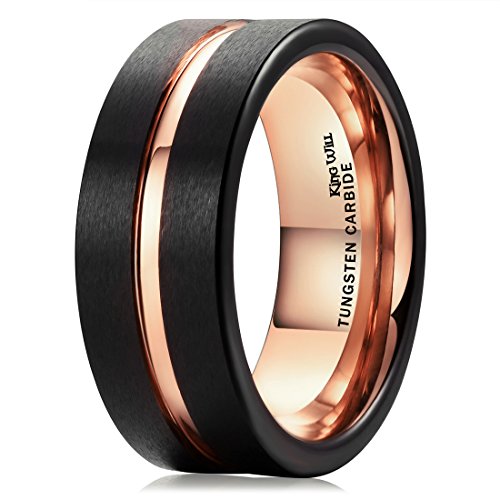 Product Cover King Will Duo Mens 7mm 8mm Tungsten Carbide Ring Rose Gold/Yellow Gold/Blue/Plated Intermediate Groove Wedding Band