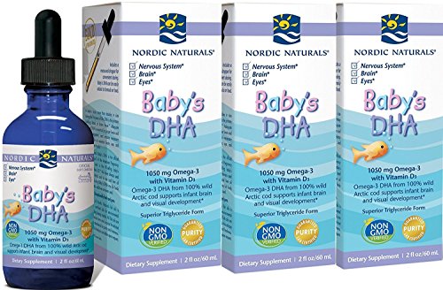 Product Cover Nordic Naturals Baby's DHA Liquid - Omegas from Arctic Cod Liver Oil Support Brain, Vision and Healthy Development, with Vitamin A and Vitamin D3, Safe and Effective for Babies, 3 x 2 Ounce