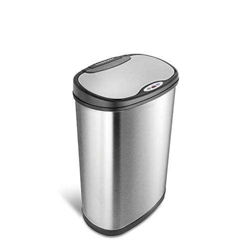 Product Cover Ninestars DZT-50-13 Automatic Touchless Motion Sensor Oval Trash Can with Black Top, 13 gallon/50 L, Stainless Steel