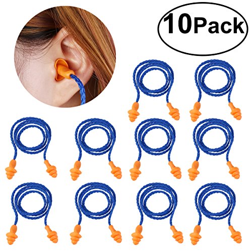 Product Cover Foxnovo 10 Pairs of Soft Silicone Corded Ear Plugs Reusable Hearing Protection Earplugs (Blue)
