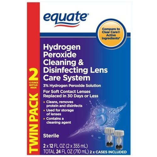 Product Cover Equate Hydrogen Peroxide Cleaning & Disinfecting Lens Care System TwinPack, 2x12 Fl Oz, Compare to Clear Care